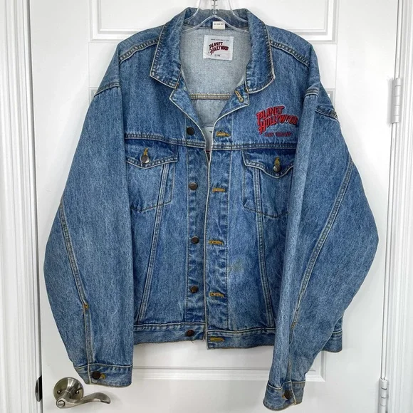 VINTAGE Planet Hollywood Las Vegas Unisex Embroidered Jean Jacket Size XL - Picture 2 of 14